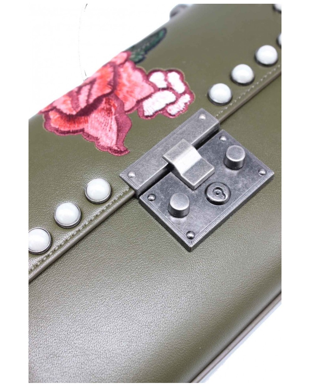 Petit sac à main MARION bandoulière et broderie florale rouge