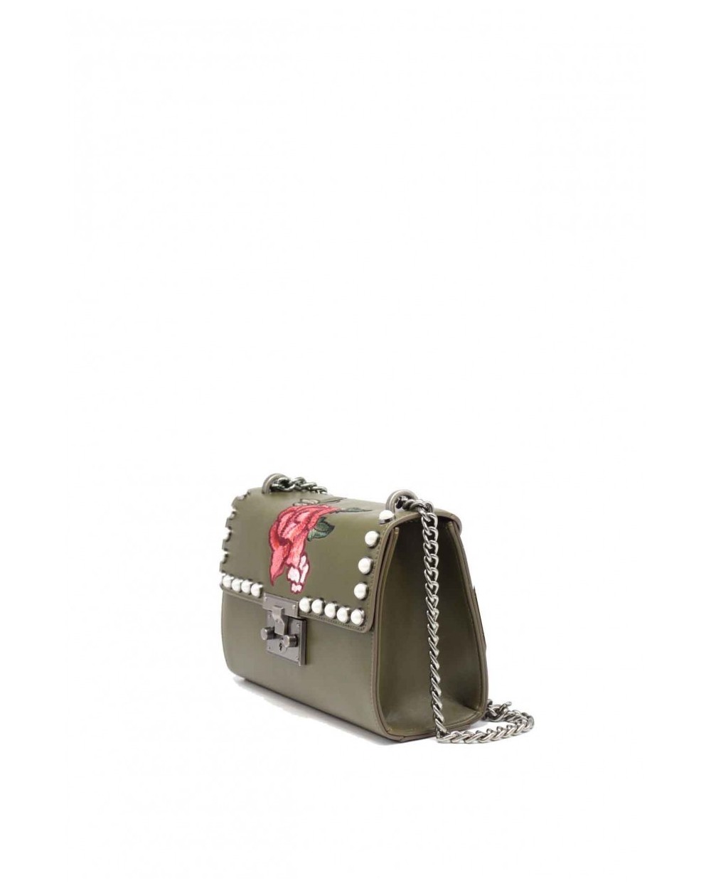 Petit sac à main MARION bandoulière et broderie florale rouge