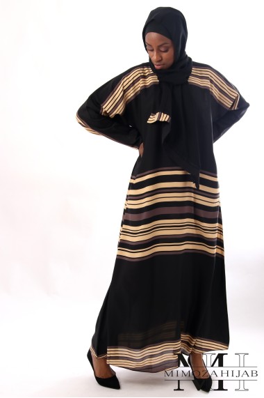 Abaya DUNE Kimono style with horizontal stripes