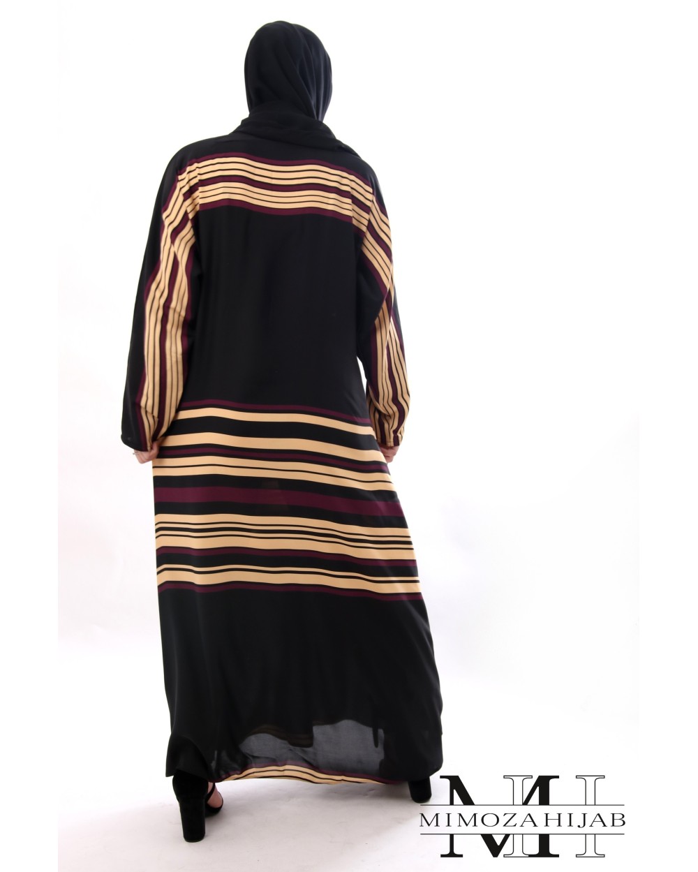 Abaya SAHRA Nidha stripes plum and beige