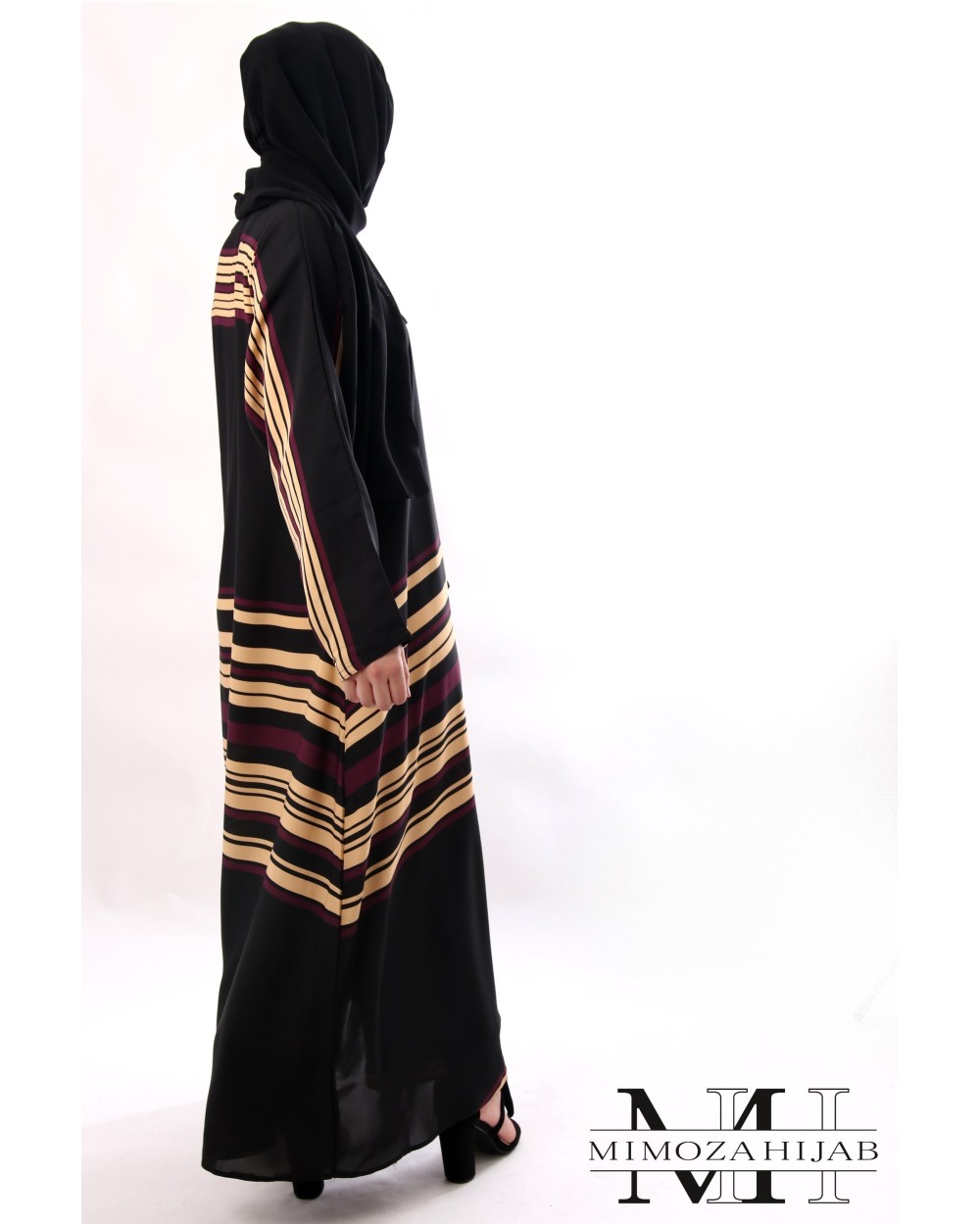 Abaya SAHRA Nidha stripes plum and beige