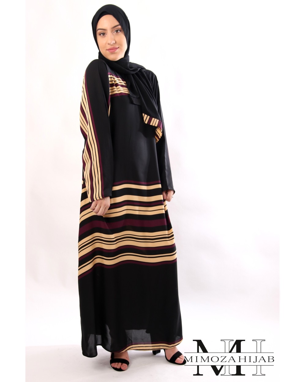 Abaya SAHRA Nidha stripes plum and beige