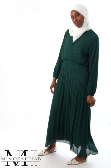 Pleated long dress with heart effect