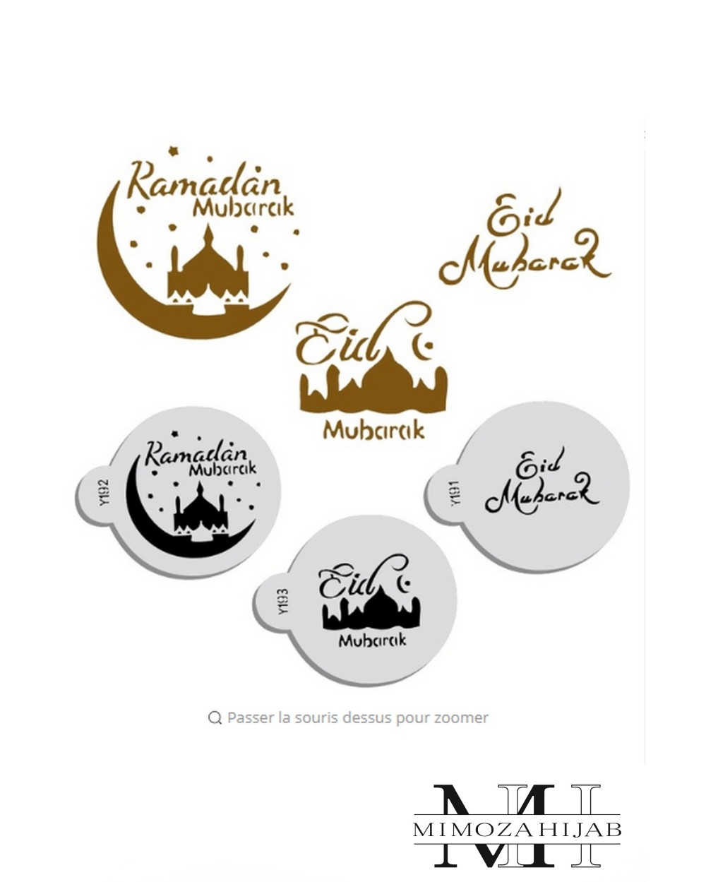 Lot de 3 petits pochoirs Eid et Ramadan Mubarak
