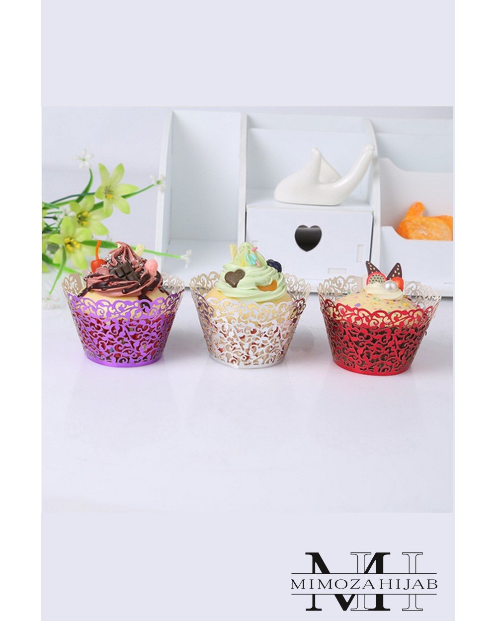 Lot of 10 Borders Colerettes for CupCake Lace Effect in Metallic Paper