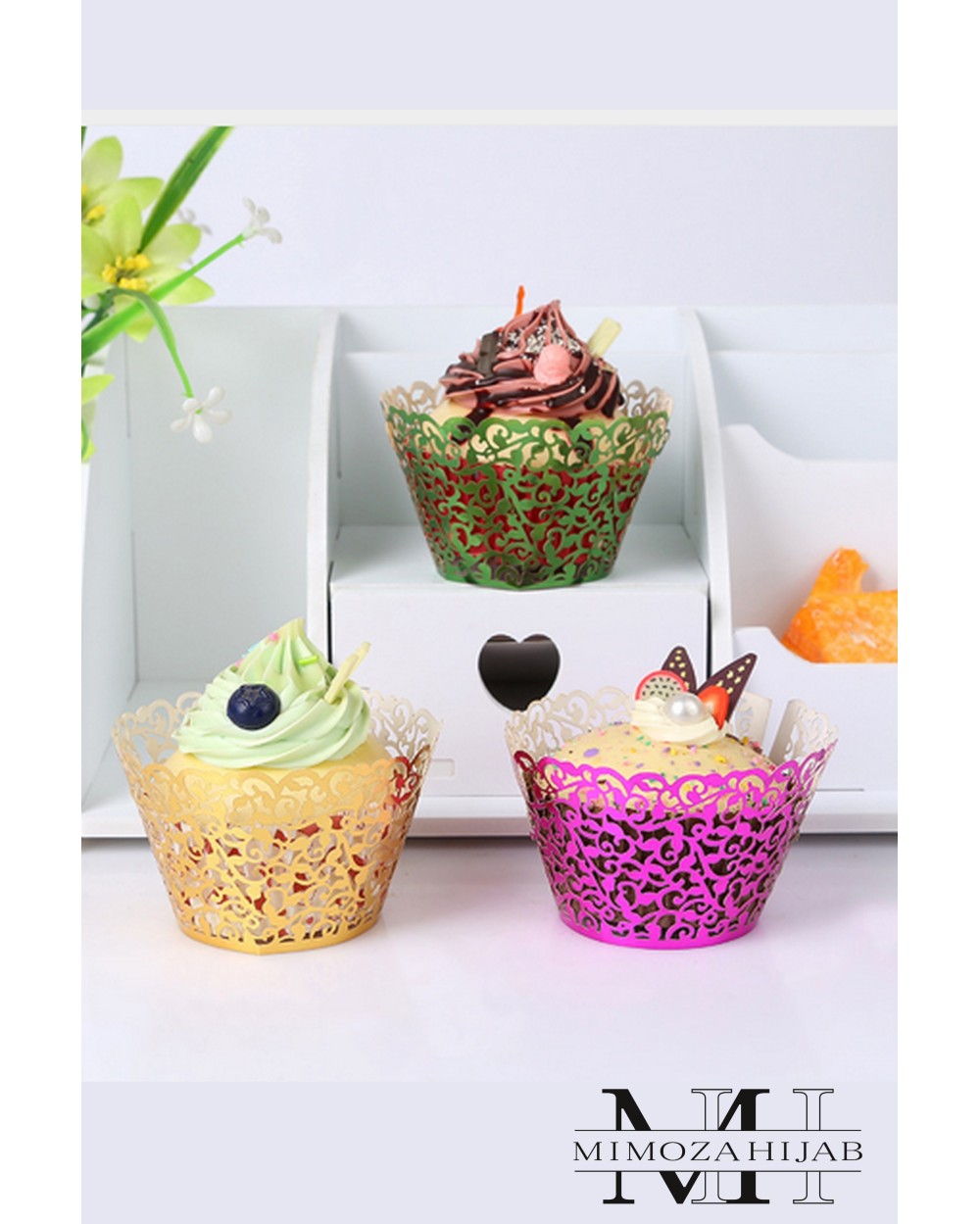 Lot of 10 Borders Colerettes for CupCake Lace Effect in Metallic Paper