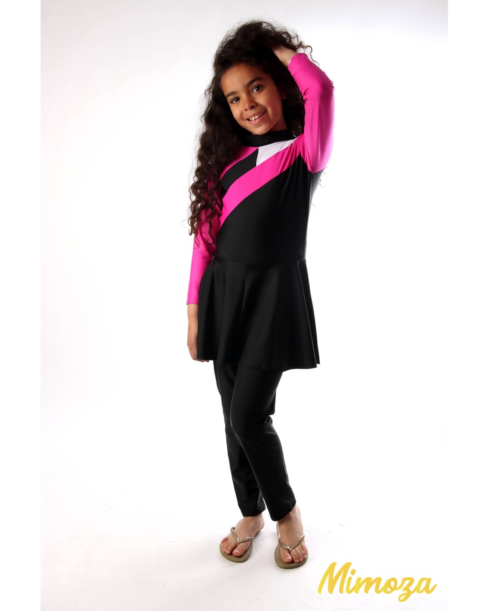 Burkini jumpsuit with integrated skirt + hat