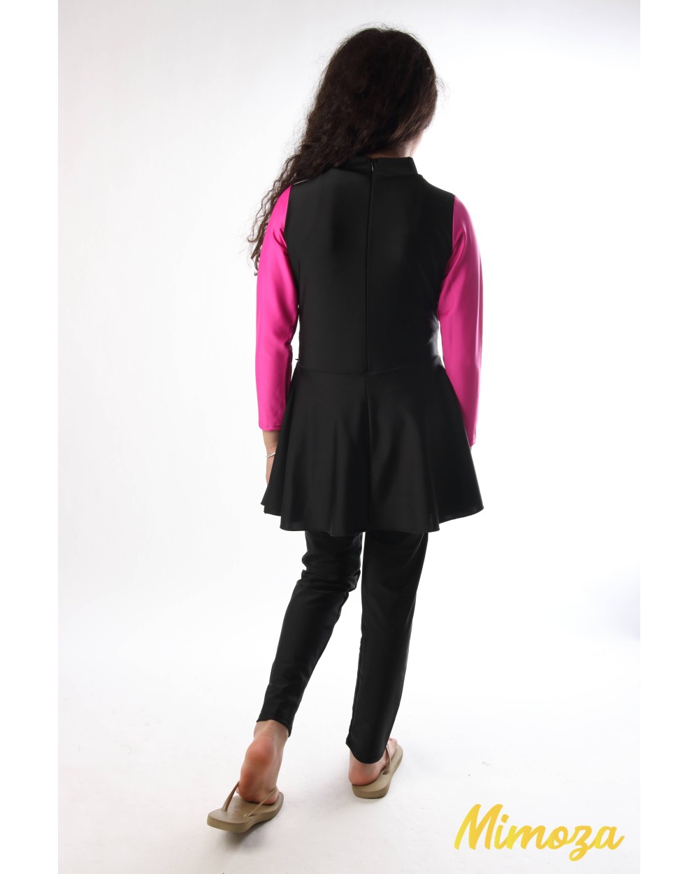 Burkini jumpsuit with integrated skirt + hat