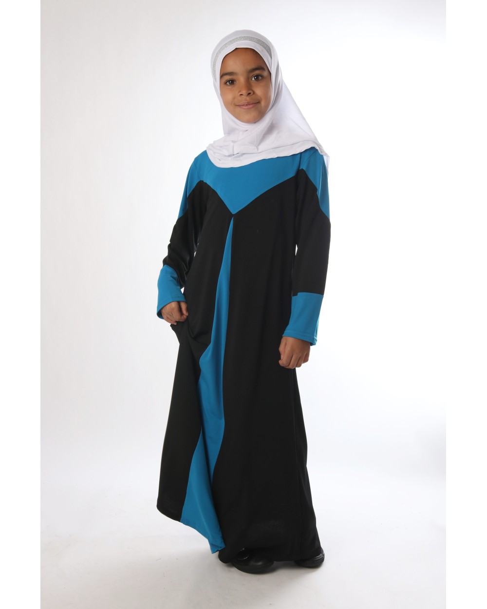 Abaya pour fillette bicolore coupe évasée