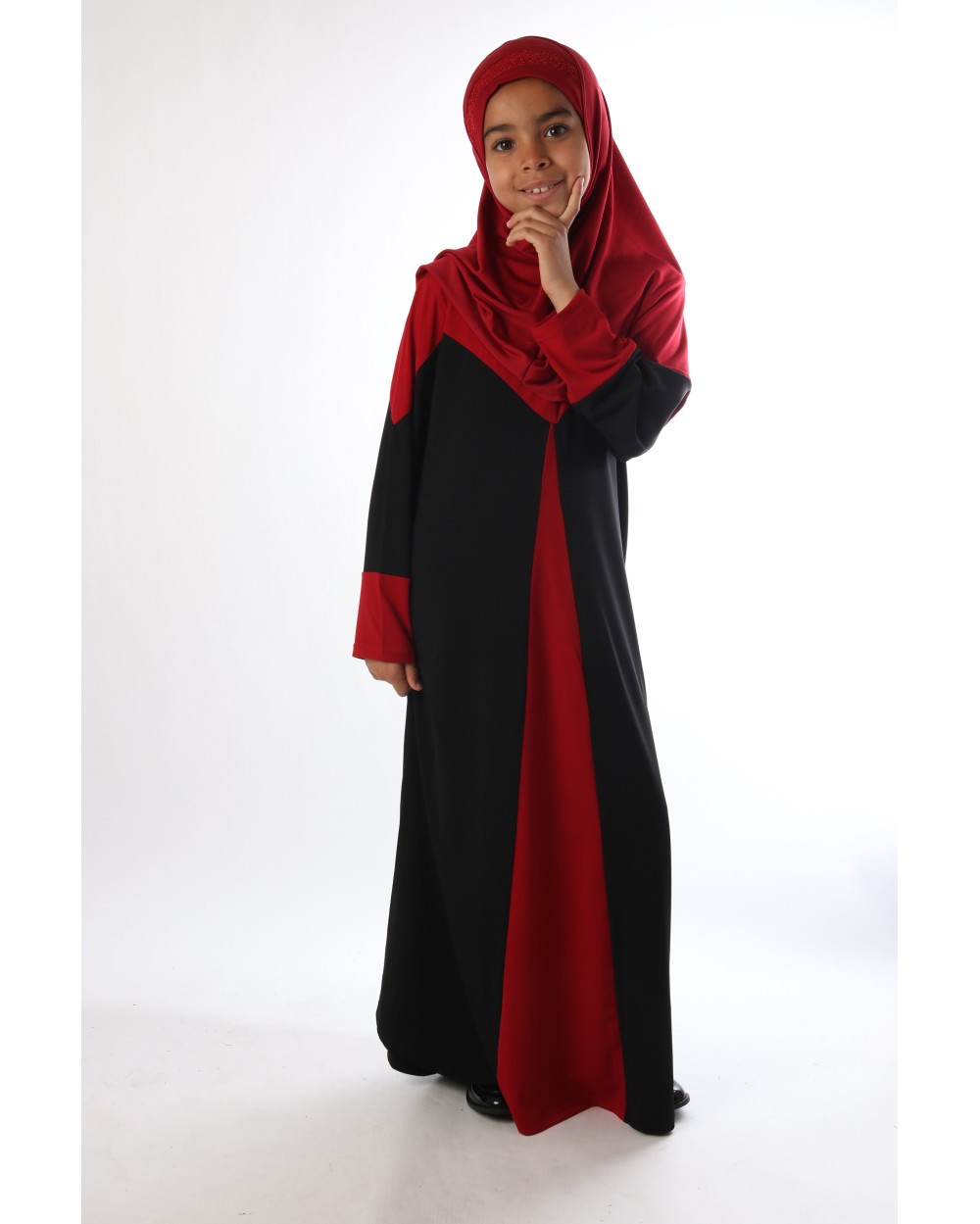 Abaya pour fillette bicolore coupe évasée