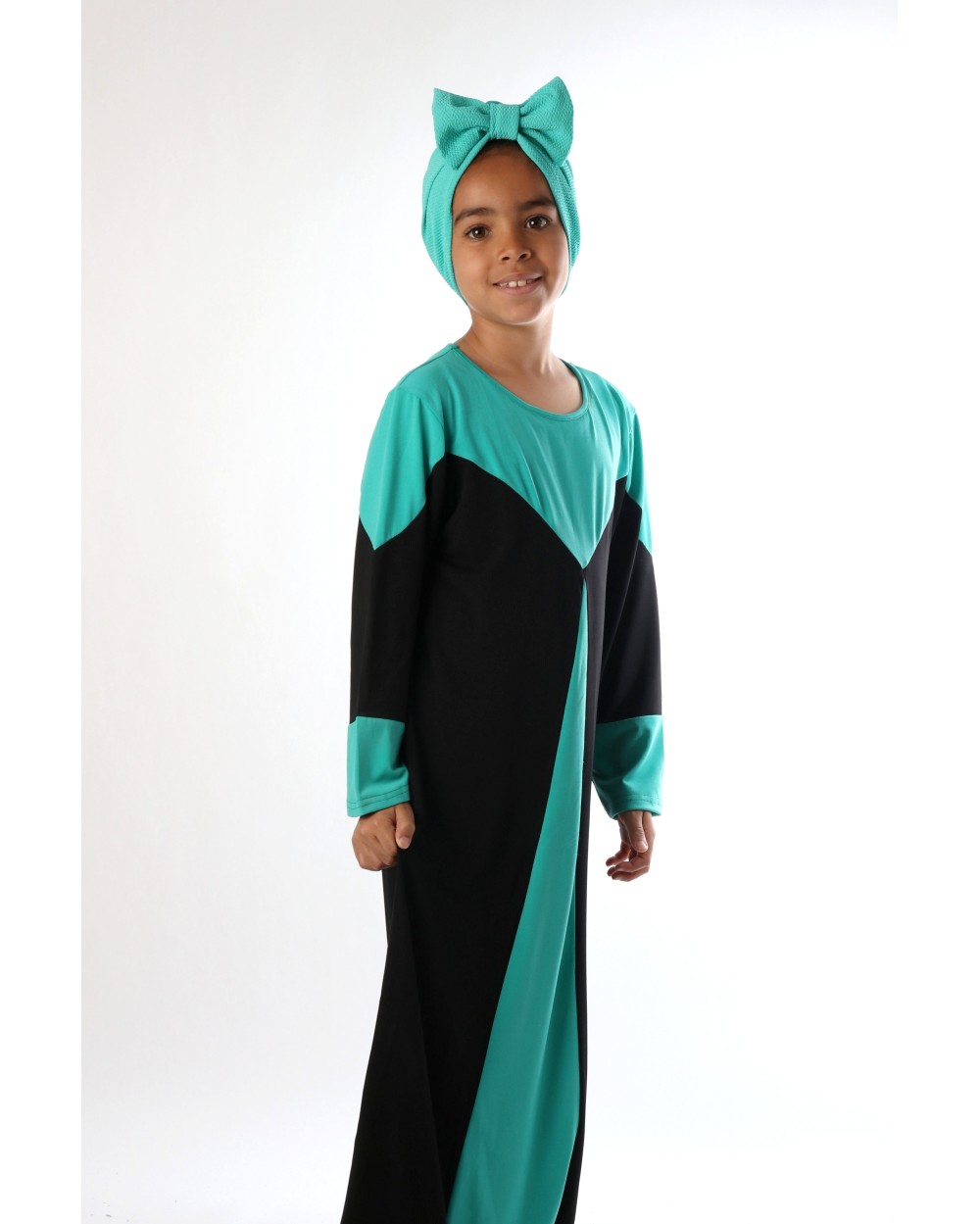 Abaya pour fillette bicolore coupe évasée