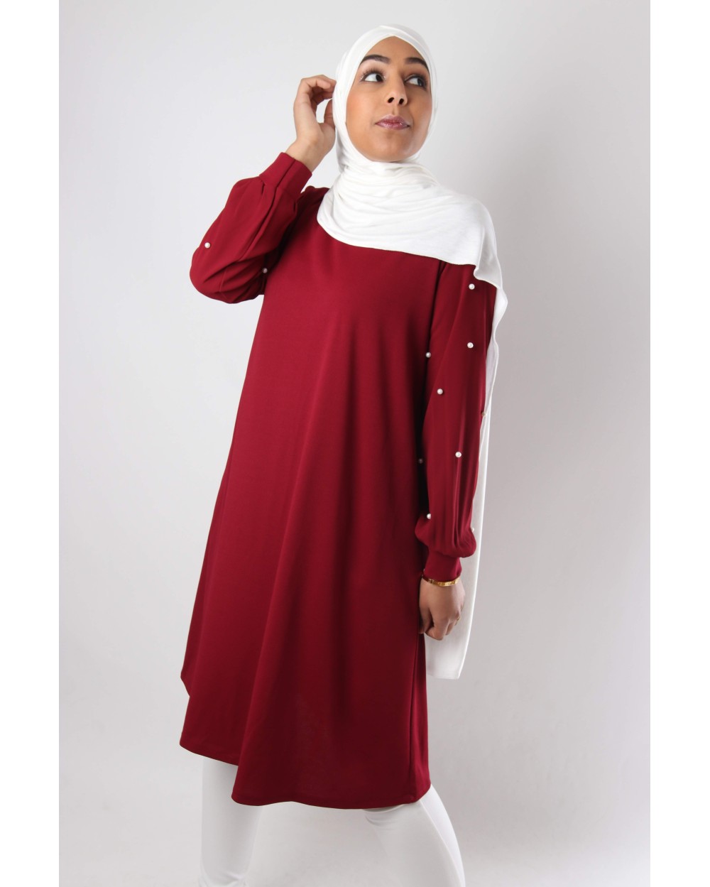 Long beaded tunic with sleeves