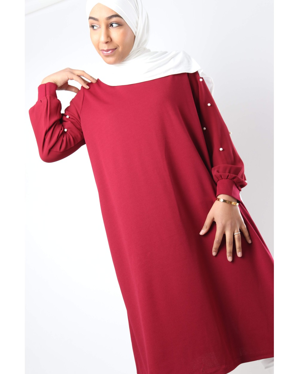 Long beaded tunic with sleeves