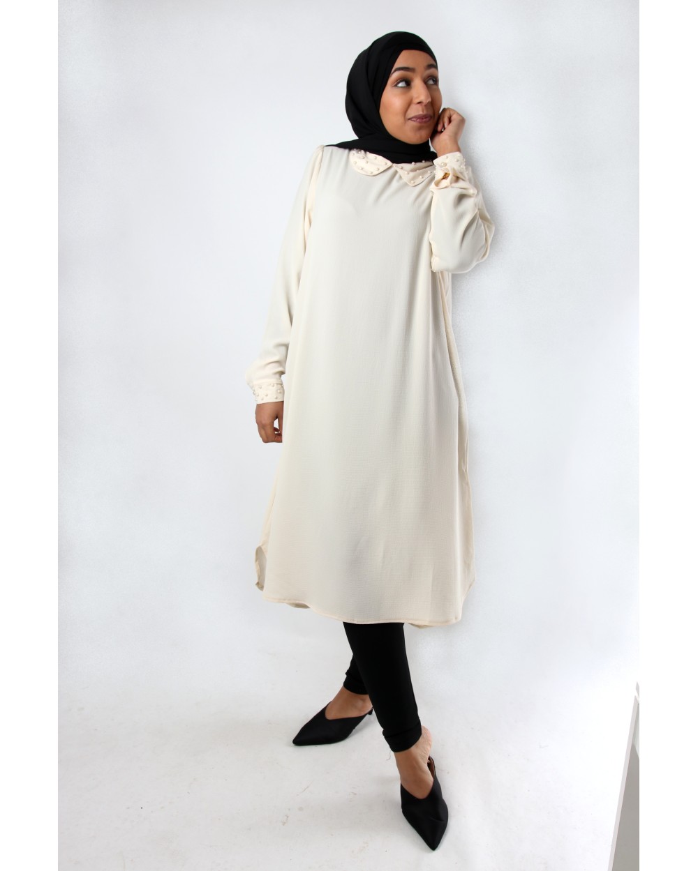 Tunic long collar claudine beaded