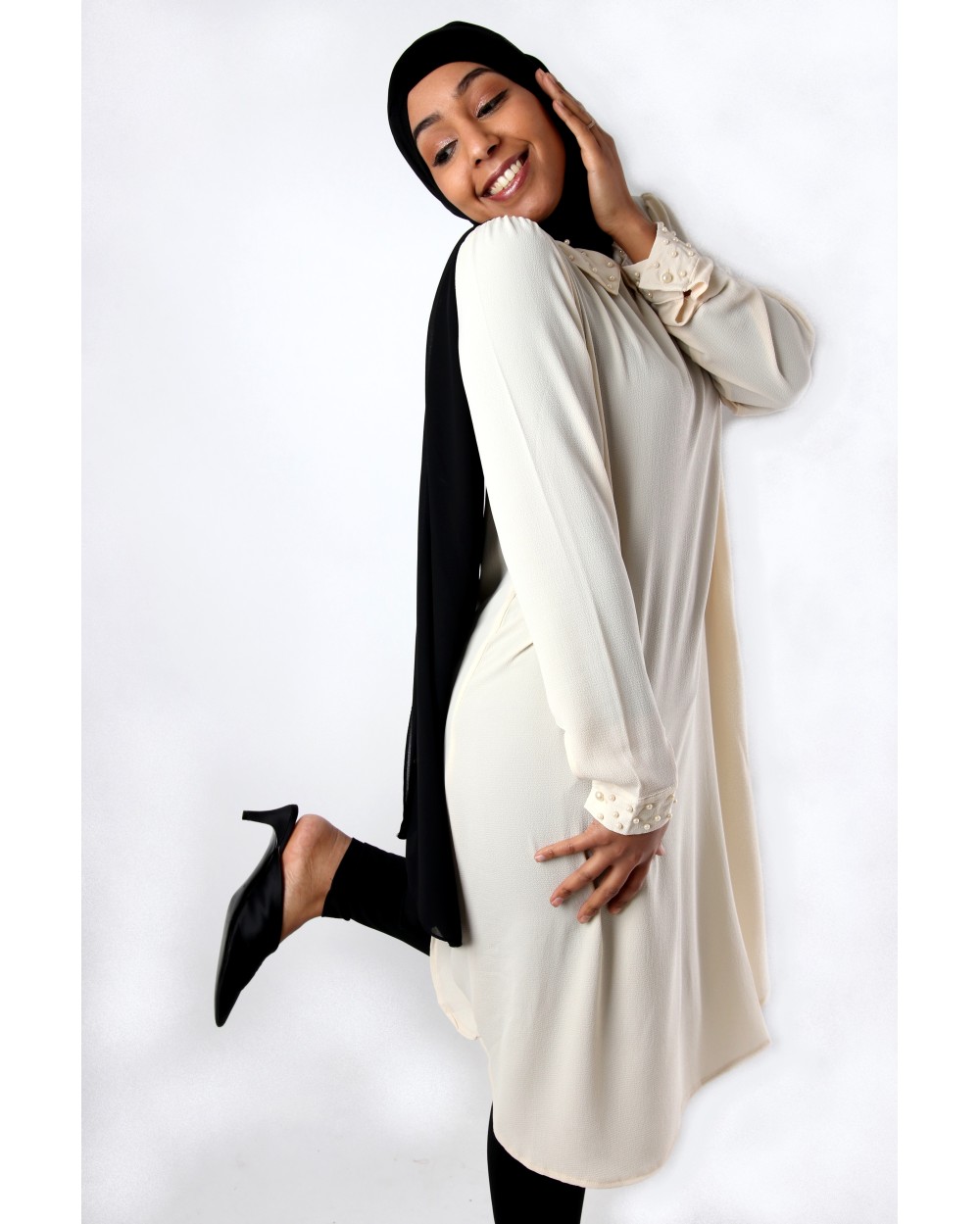 Tunic long collar claudine beaded
