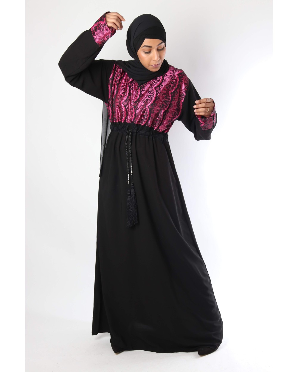 Abaya with lace bustier Nida
