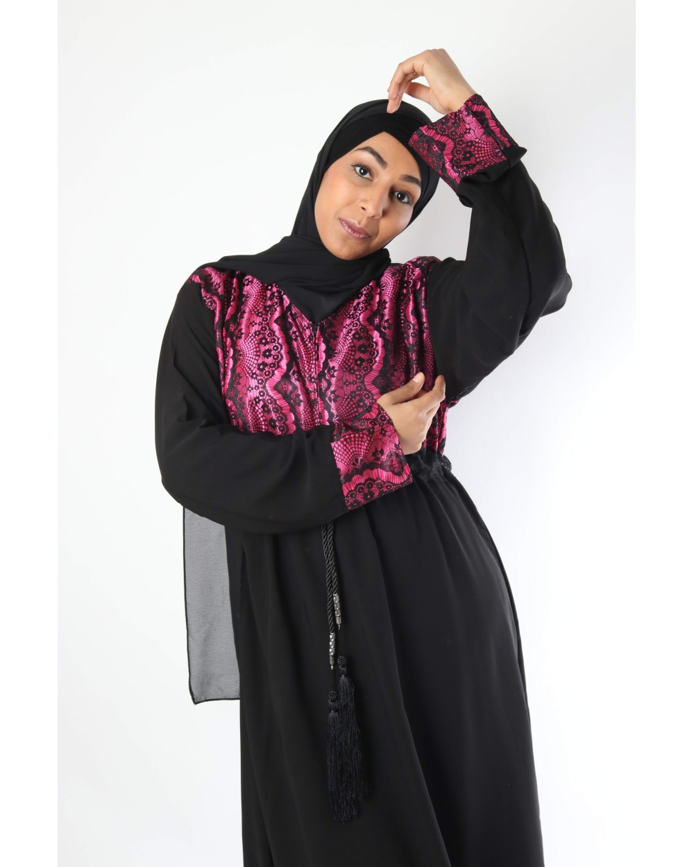 Abaya with lace bustier Nida