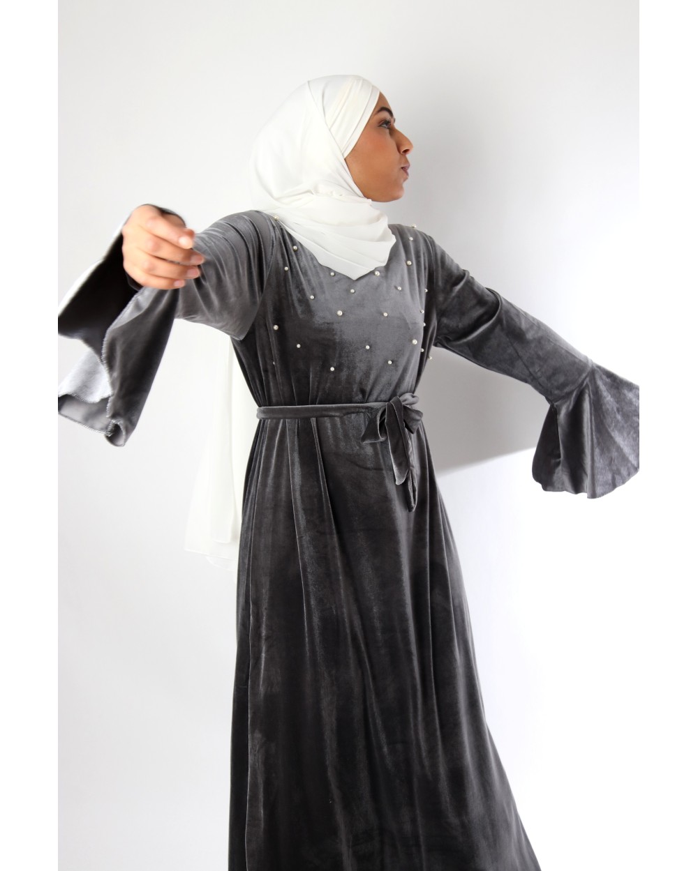 Robe longue Valentina perlée en velours