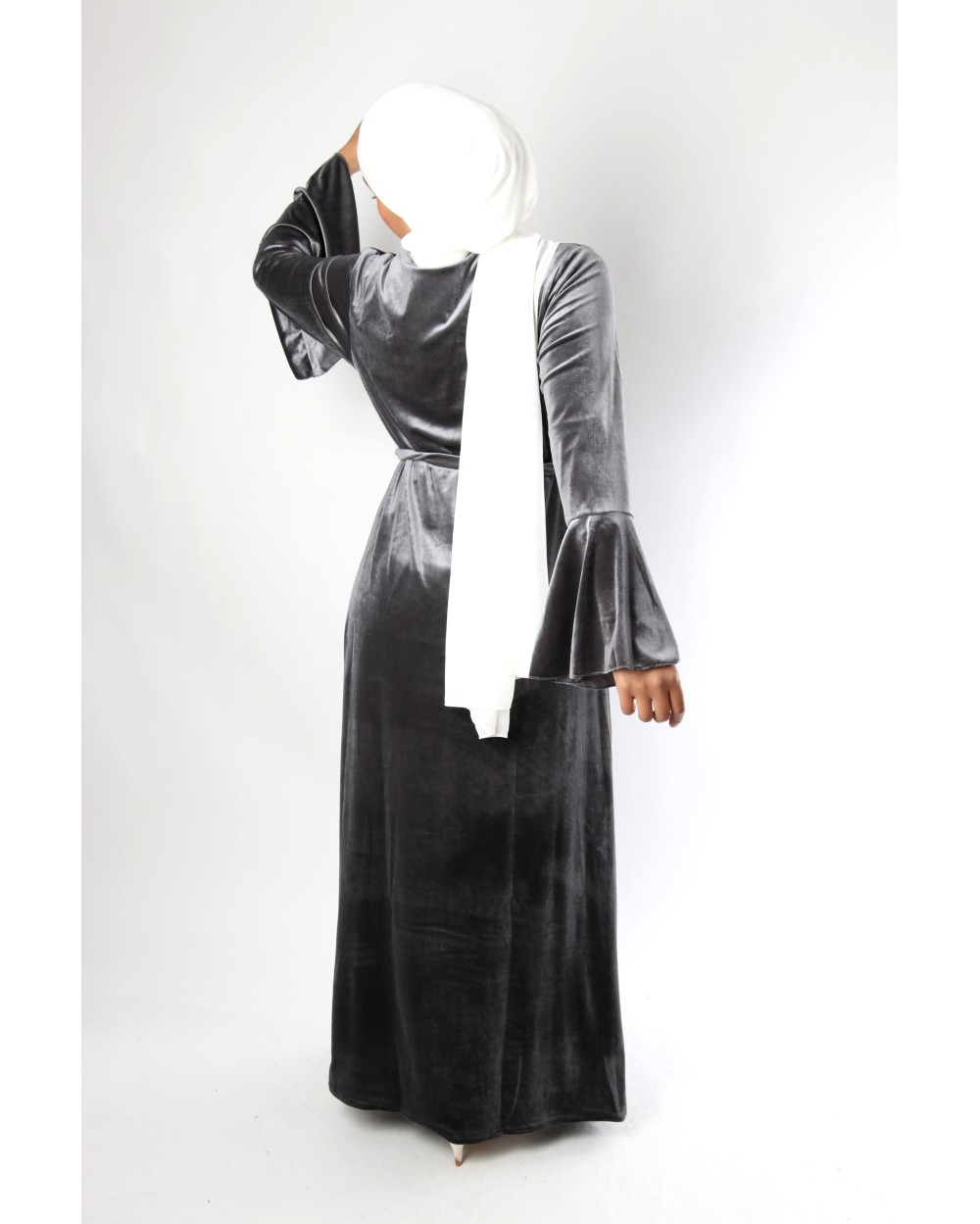 Valentina beaded long velvet dress