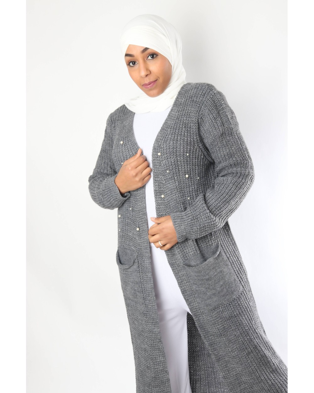 Perle Long Waist Cardigan with pockets