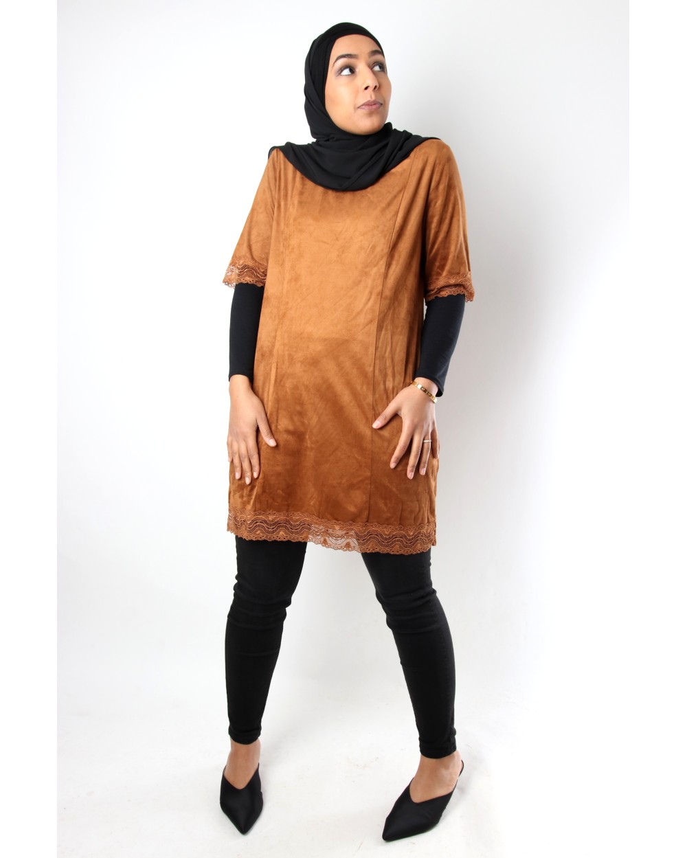 Suede and lace tunic