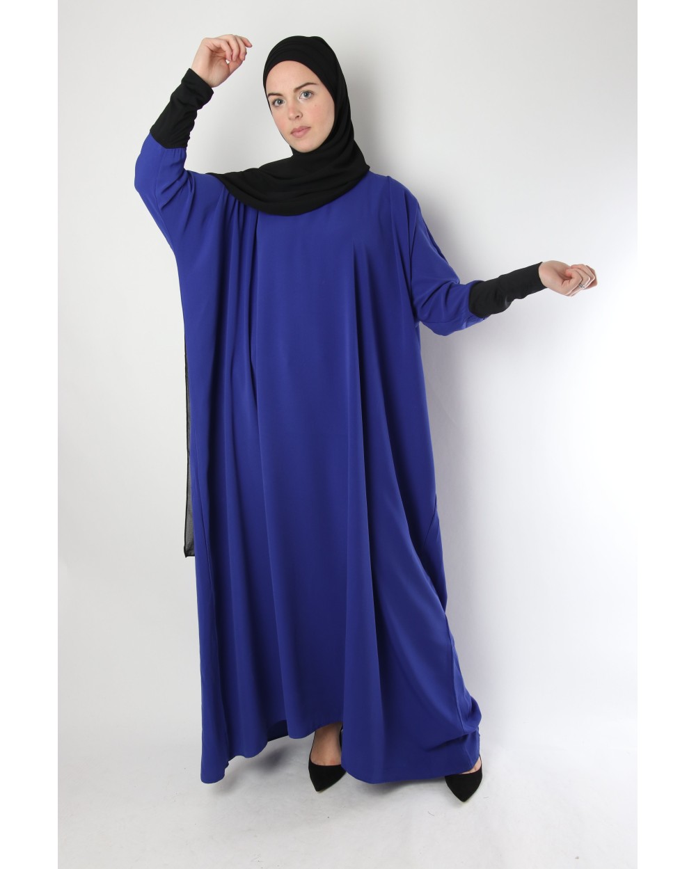  Abaya  Papillon  avec  manches lycra Couleur Bleu Electrique 