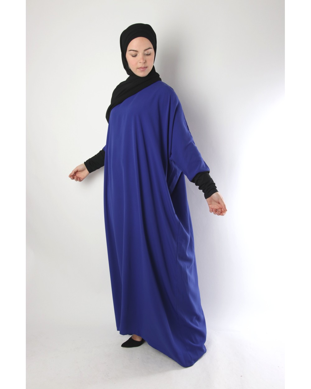  Abaya  Papillon  avec  manches lycra Couleur Bleu Electrique 