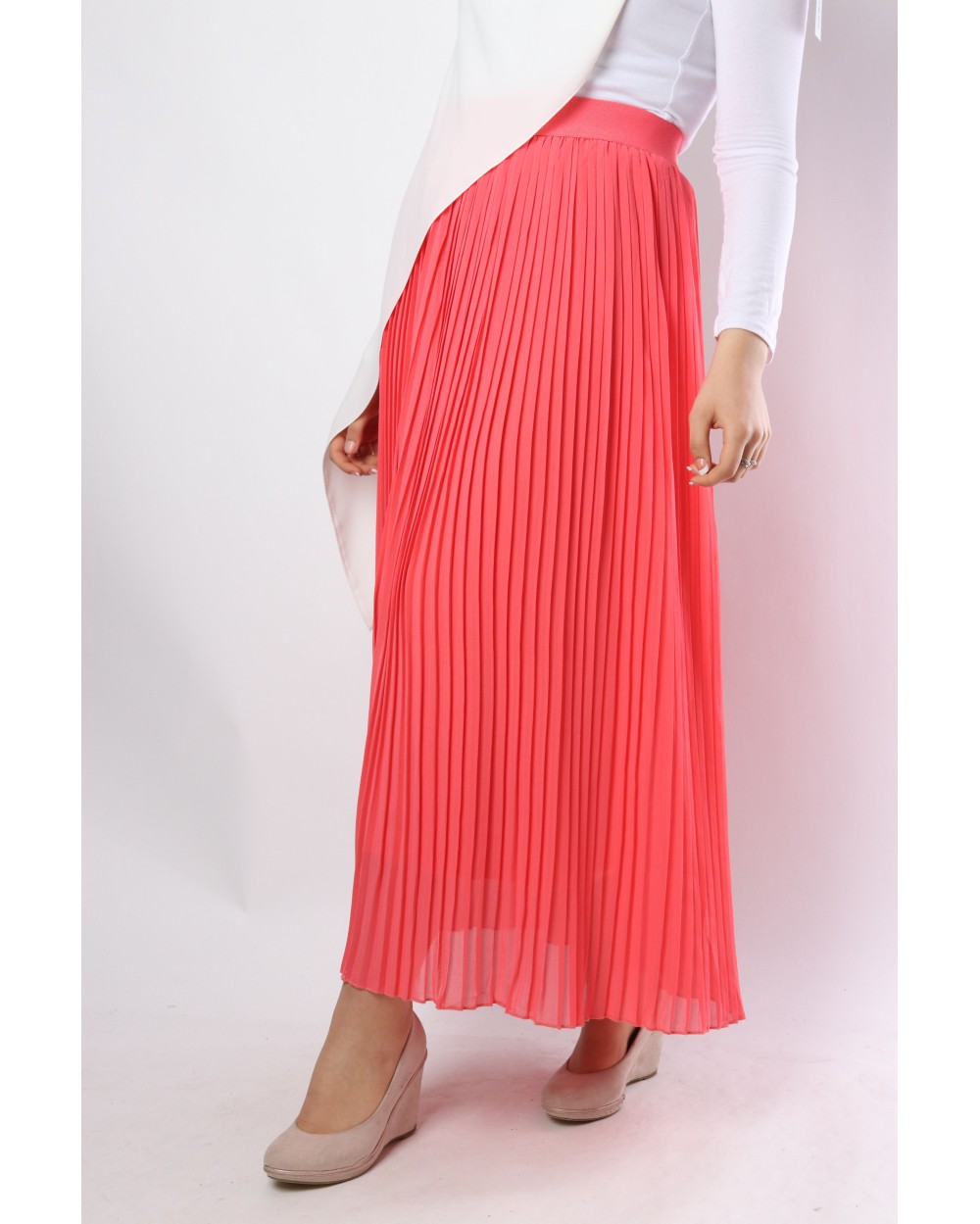 Jupe pliss?� avec ?�lastique ?� la taille Couleur Corail Couleur Corail