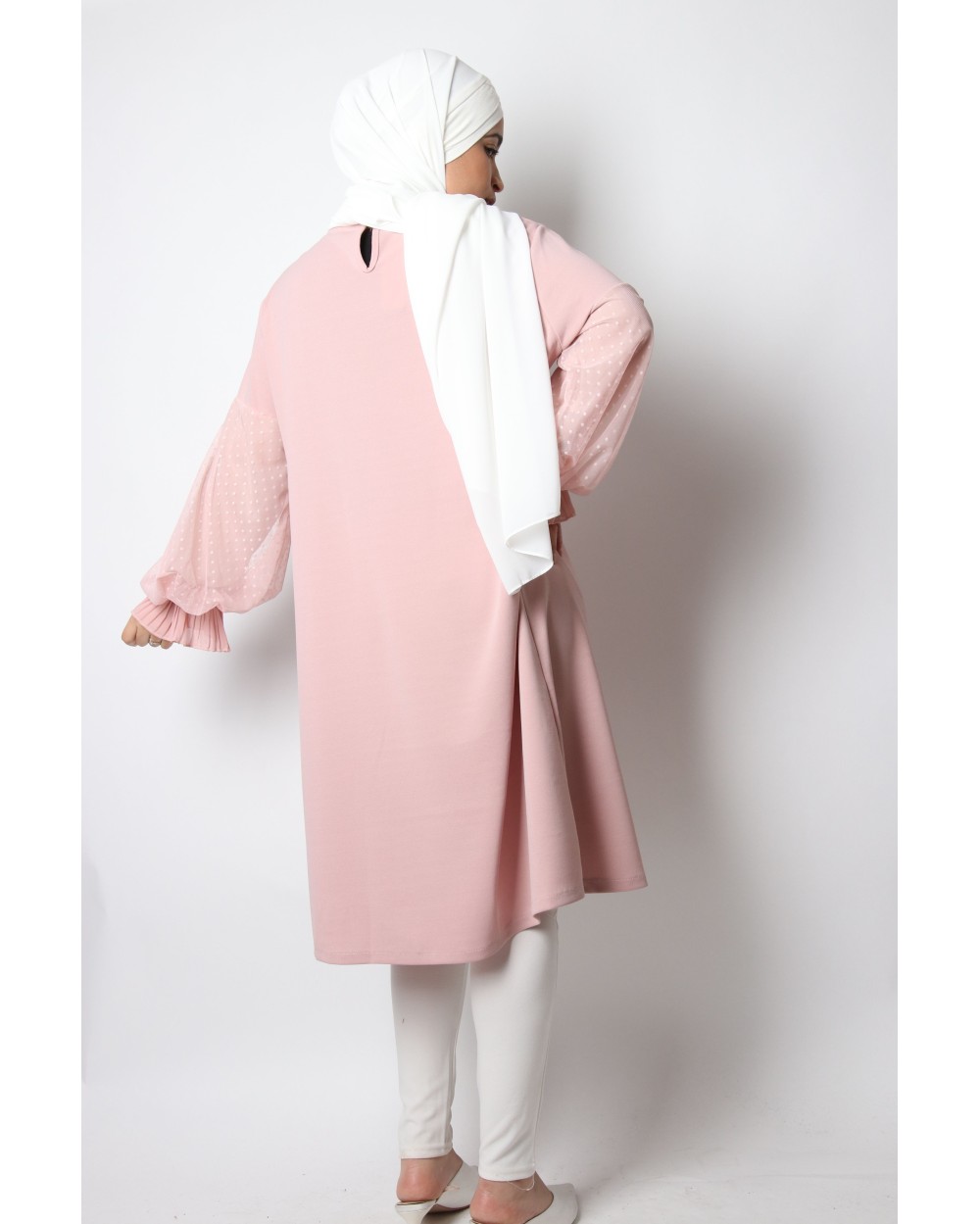 Sabahanne tunic mastoura puff sleeves in sheer