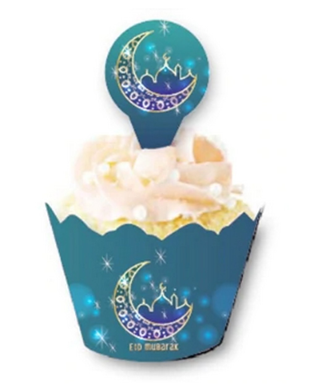 Set of 12 cupcake surrounds with moon spades and Eid mubarak mosque