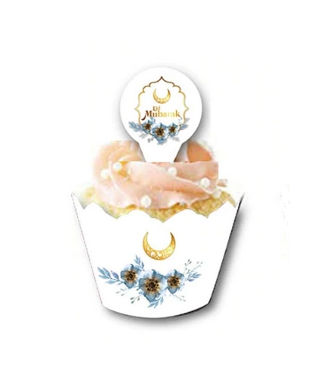 Set of 12 cupcake entourage with golden moon spike flowers Eid mubarak