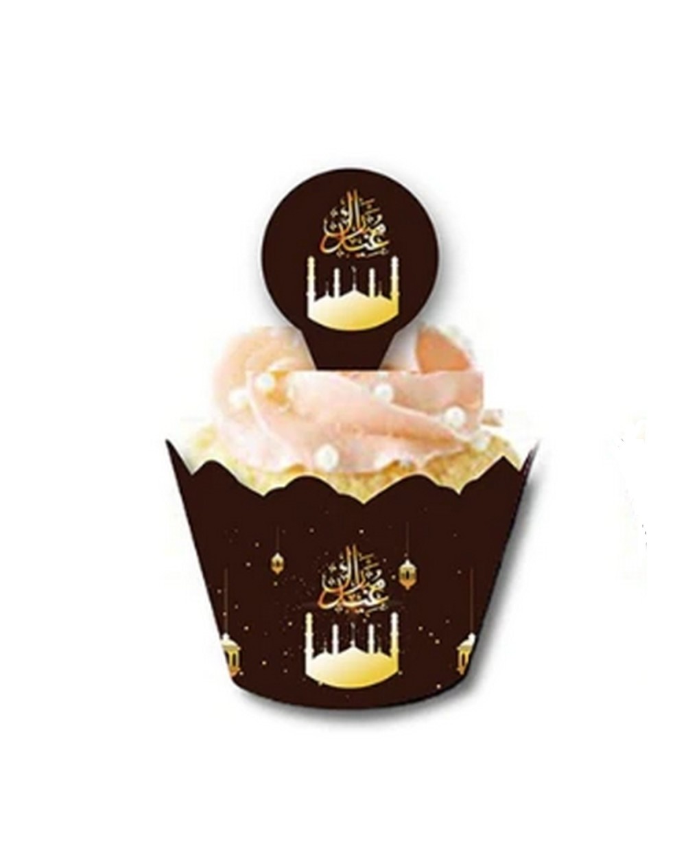 Lot de 12 entourage cupcake avec pique Eid mubarak calligraphie arabe