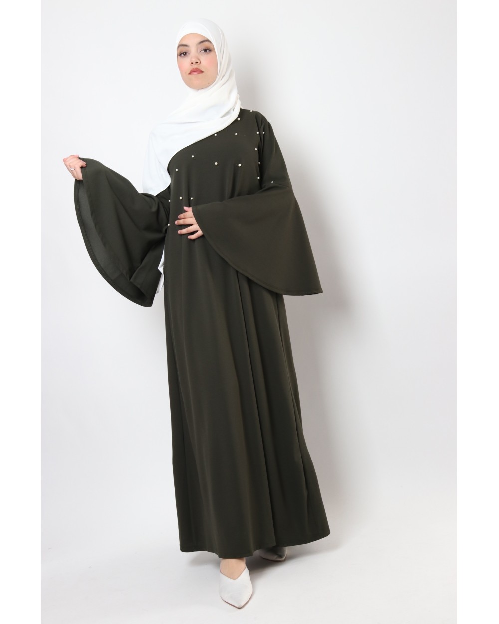 Robe Cassandra longue buste perlé et manches volant
