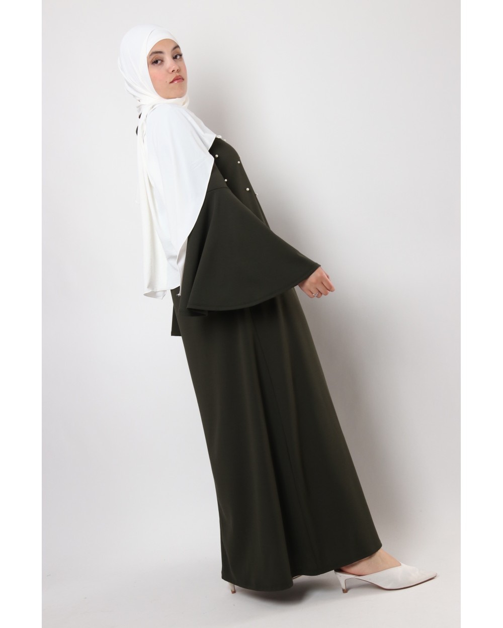 Robe Cassandra longue buste perlé et manches volant