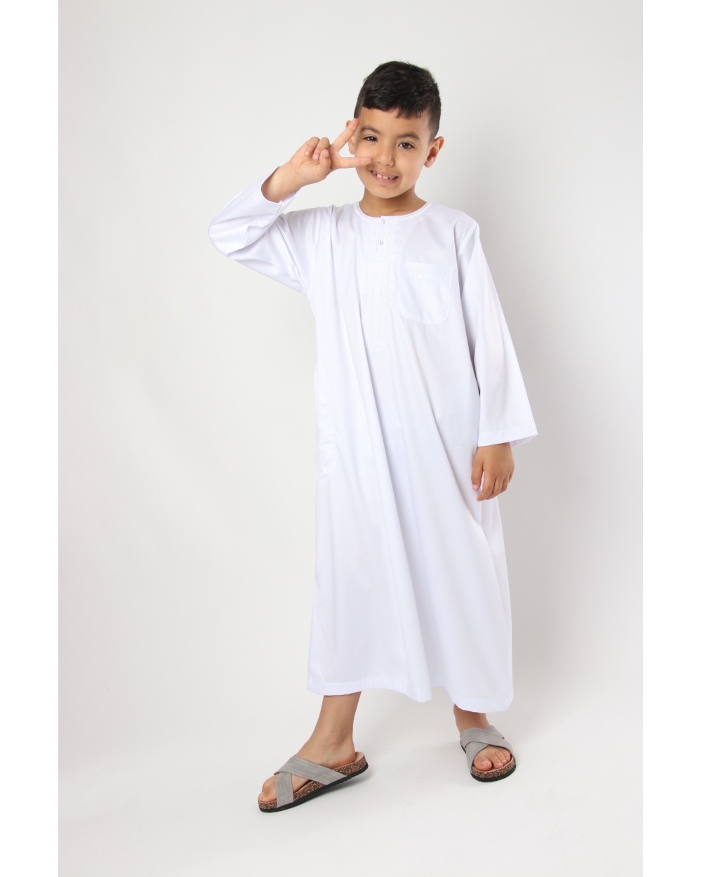 Qamis Atlas embroidery orient plain colors