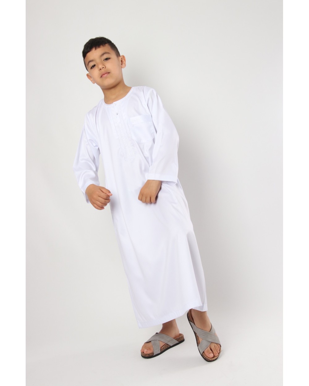 Qamis Atlas embroidery orient plain colors