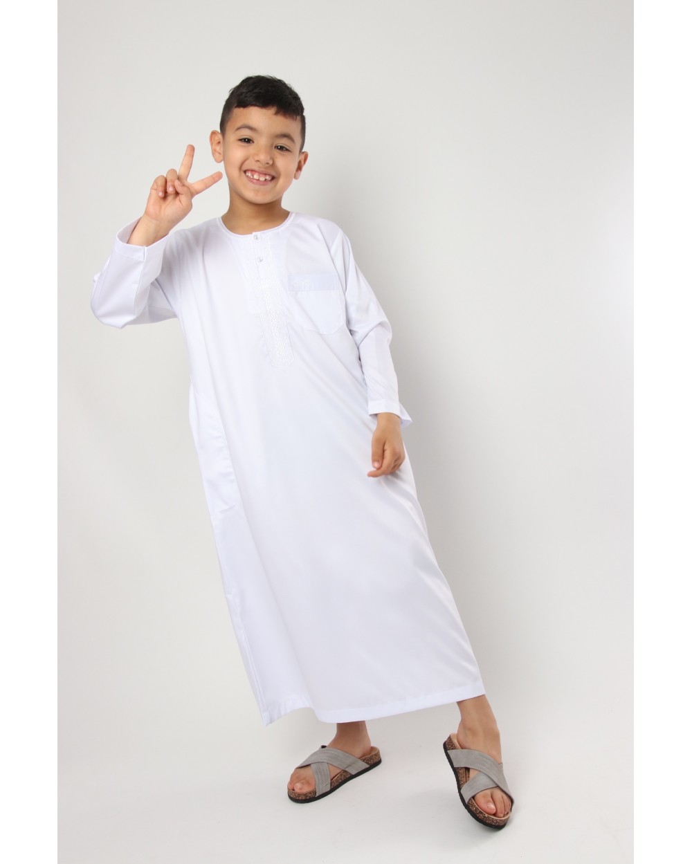 Qamis Atlas embroidery orient plain colors