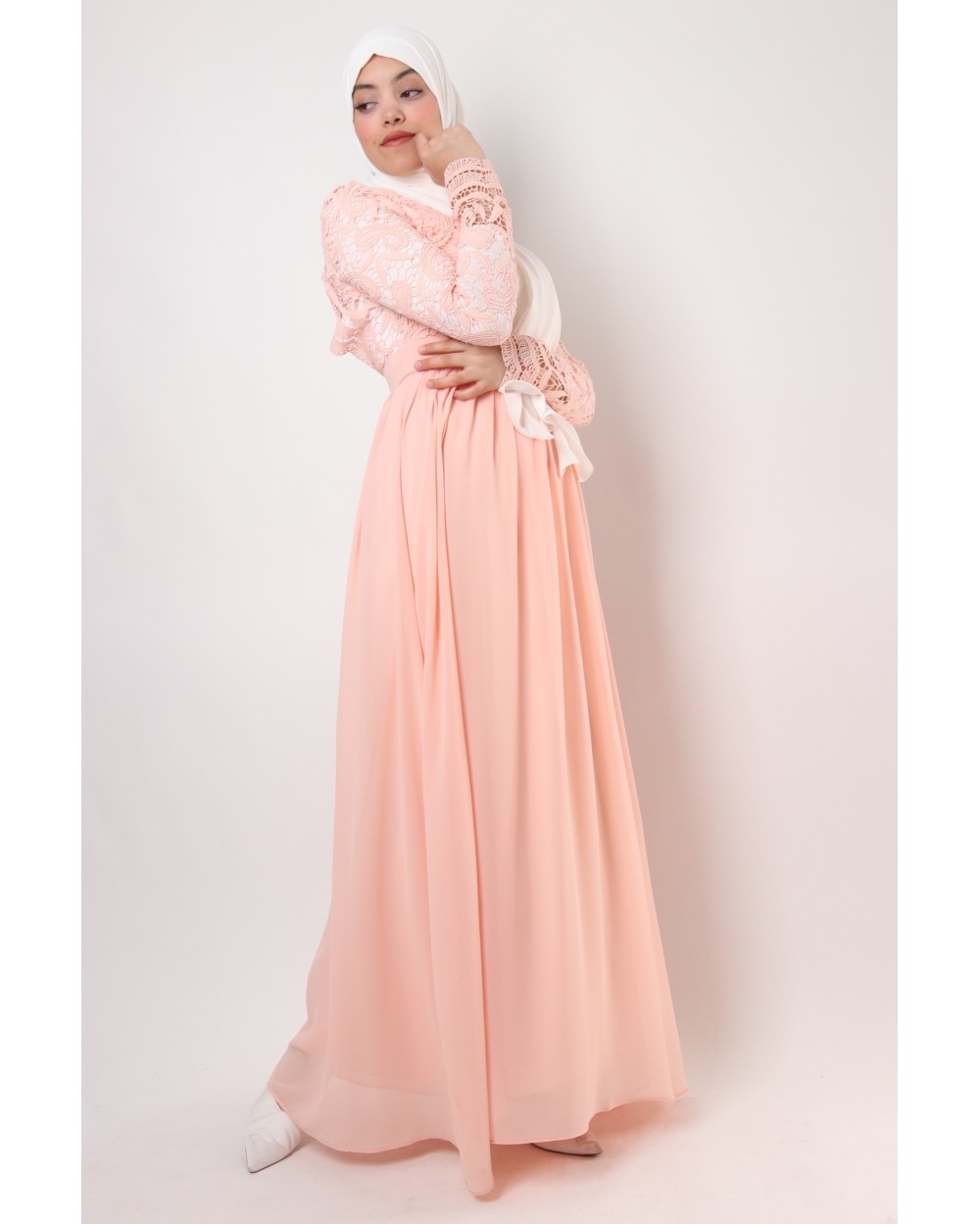 Robe de soirée Dentella dos nu manche en dentelle