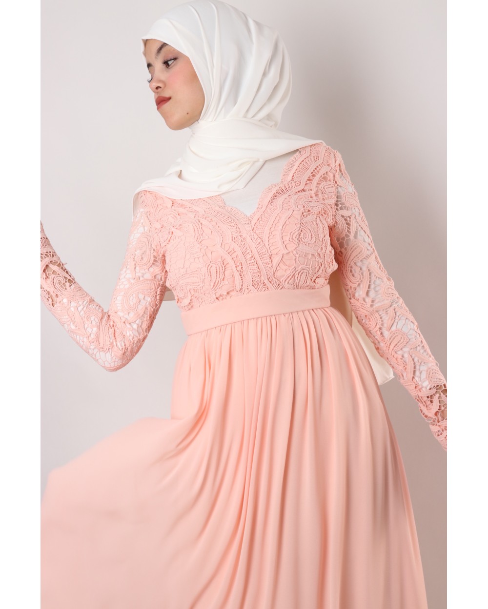 Robe de soirée Dentella dos nu manche en dentelle