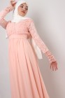 Dentella evening dress with lace sleeves