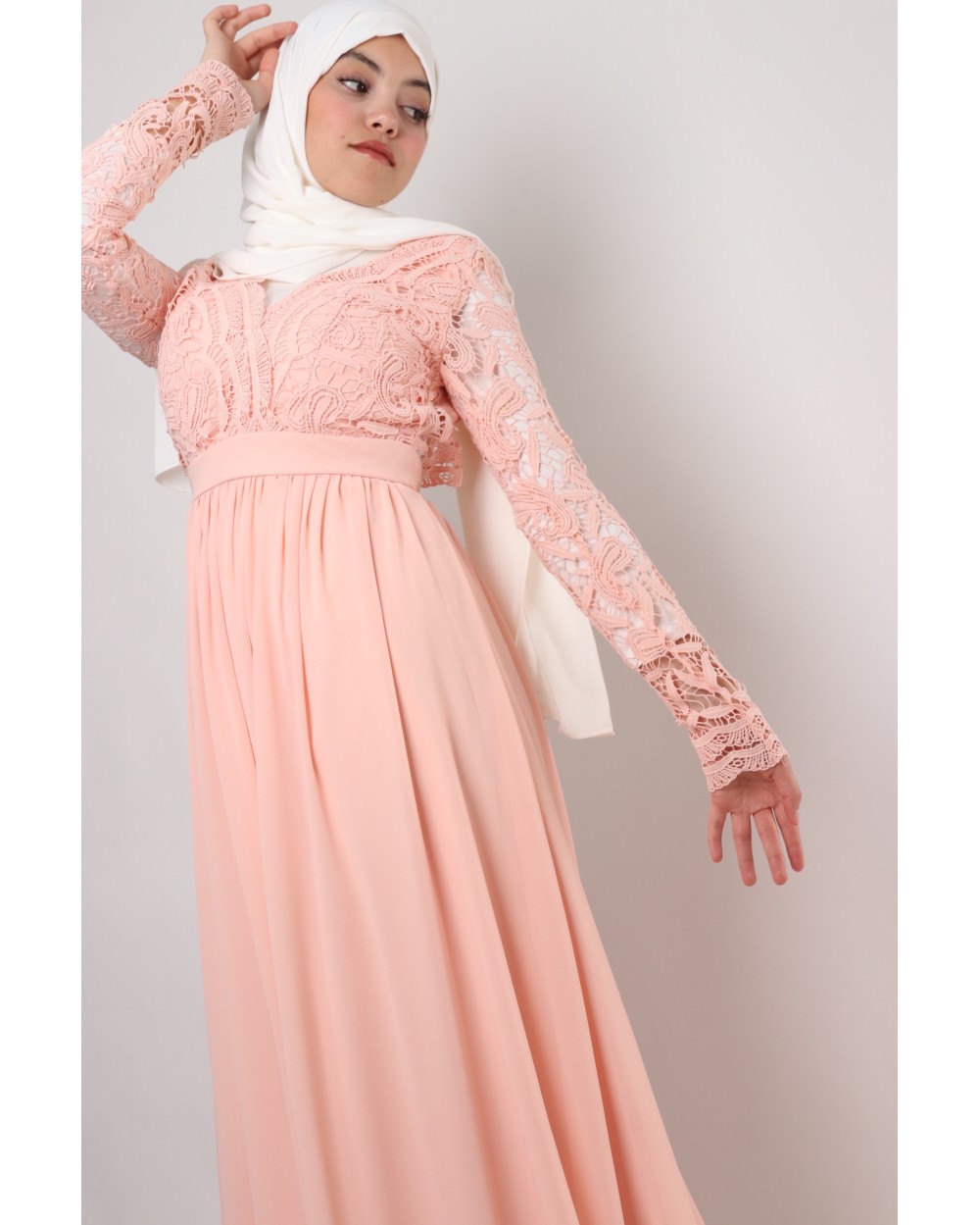 Robe de soirée Dentella dos nu manche en dentelle