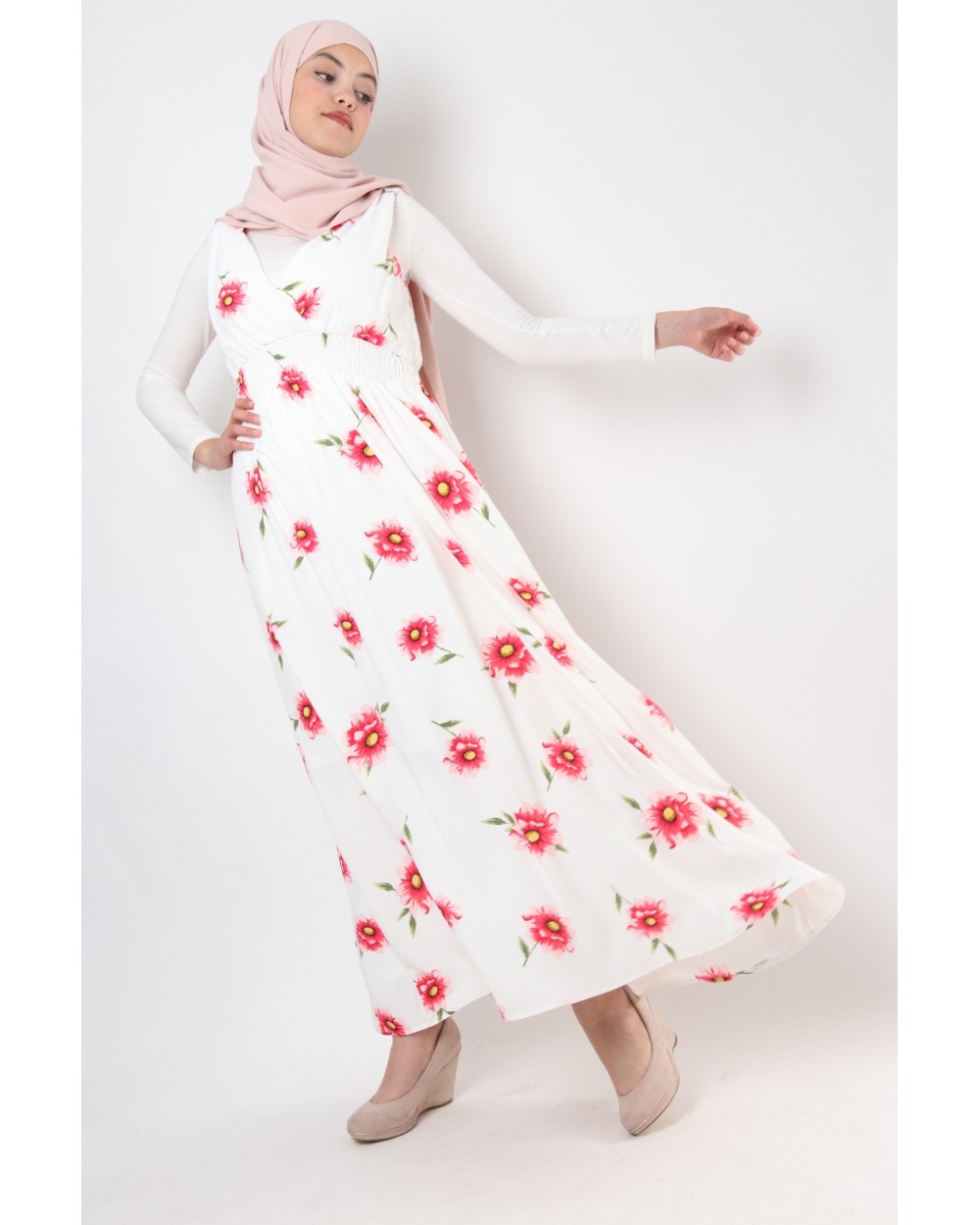 Robe ANYA longue fleurie sans manches