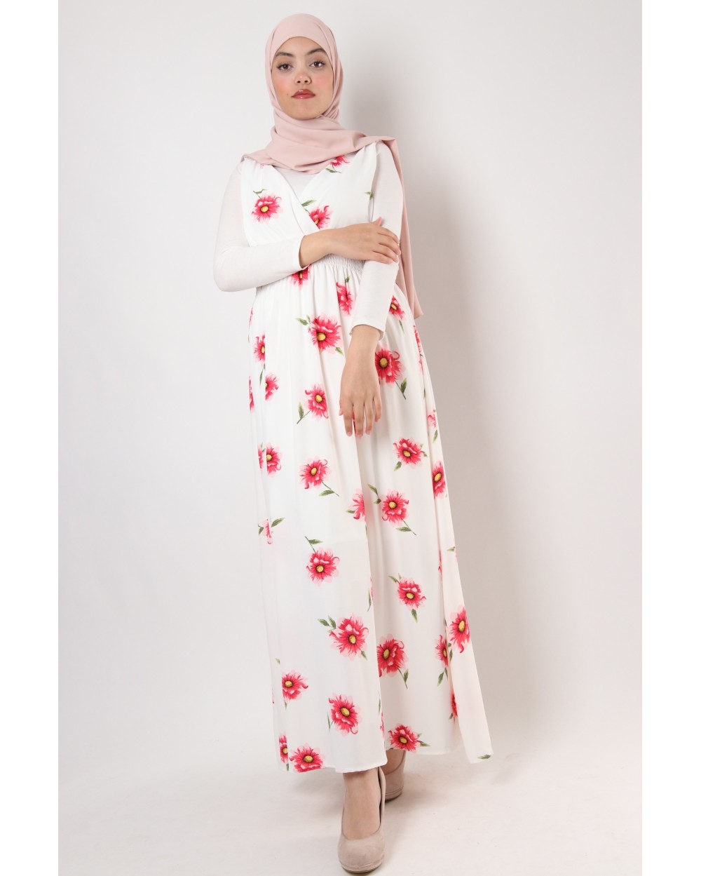 Robe ANYA longue fleurie sans manches