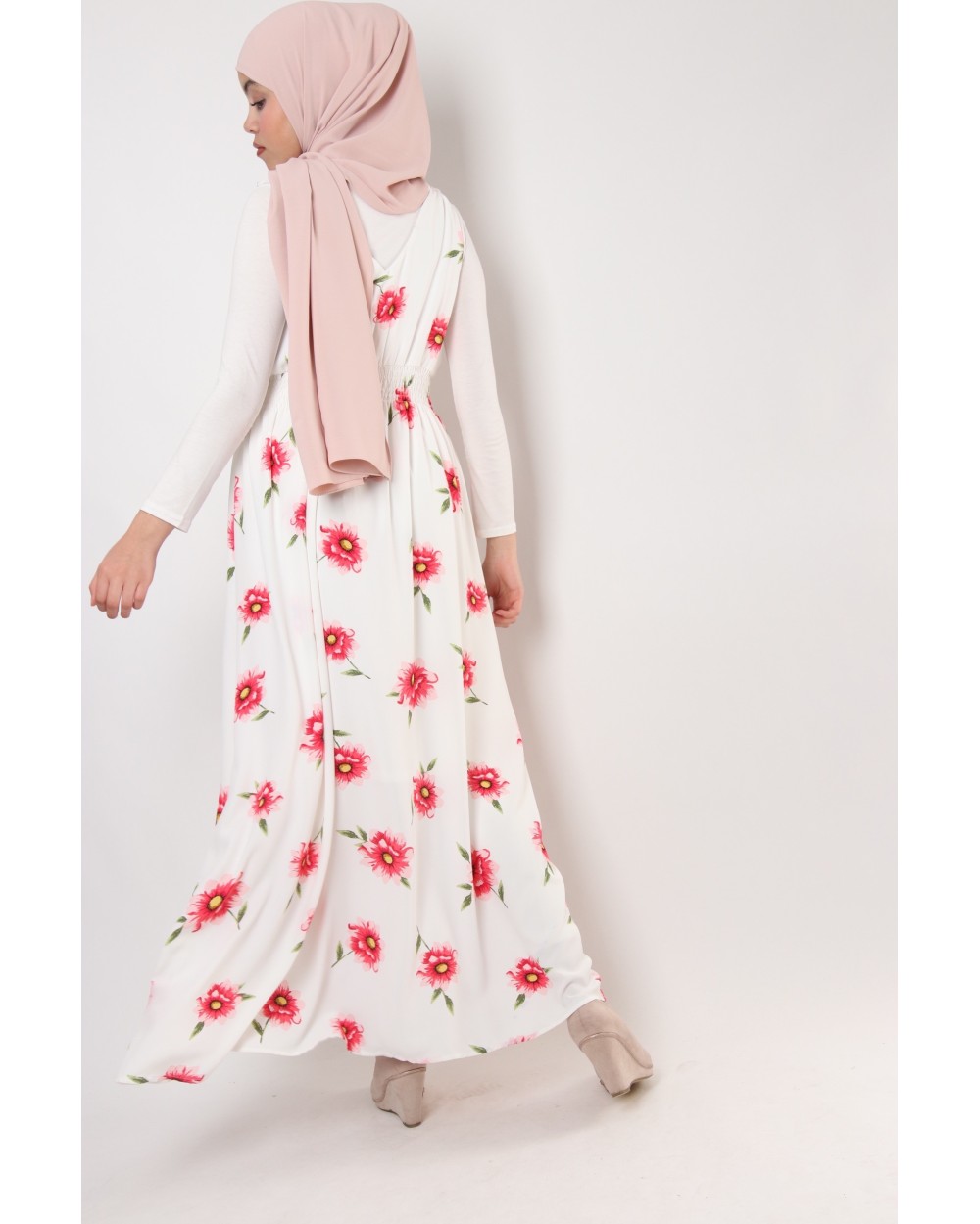 Robe ANYA longue fleurie sans manches