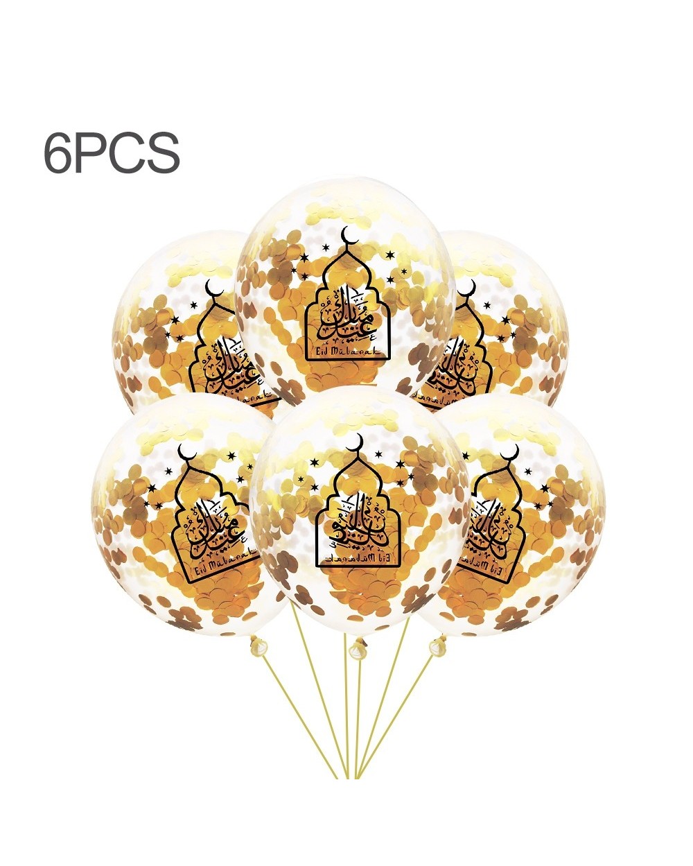 Lot de 6 ballons confettis Eid mubarak calligraphié