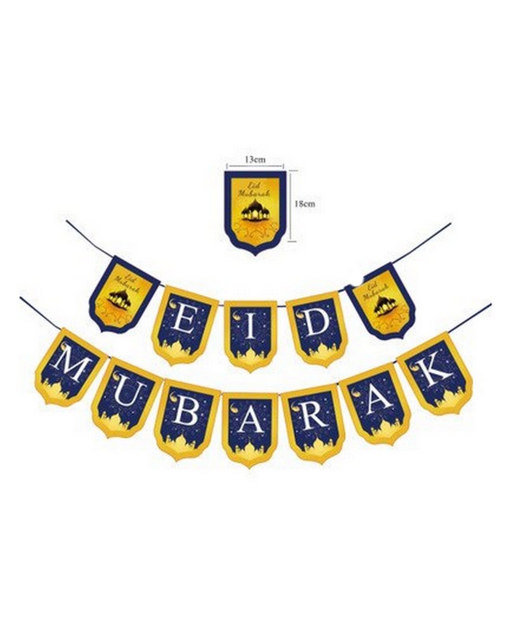 Blue and yellow eid mubarak pennant banner