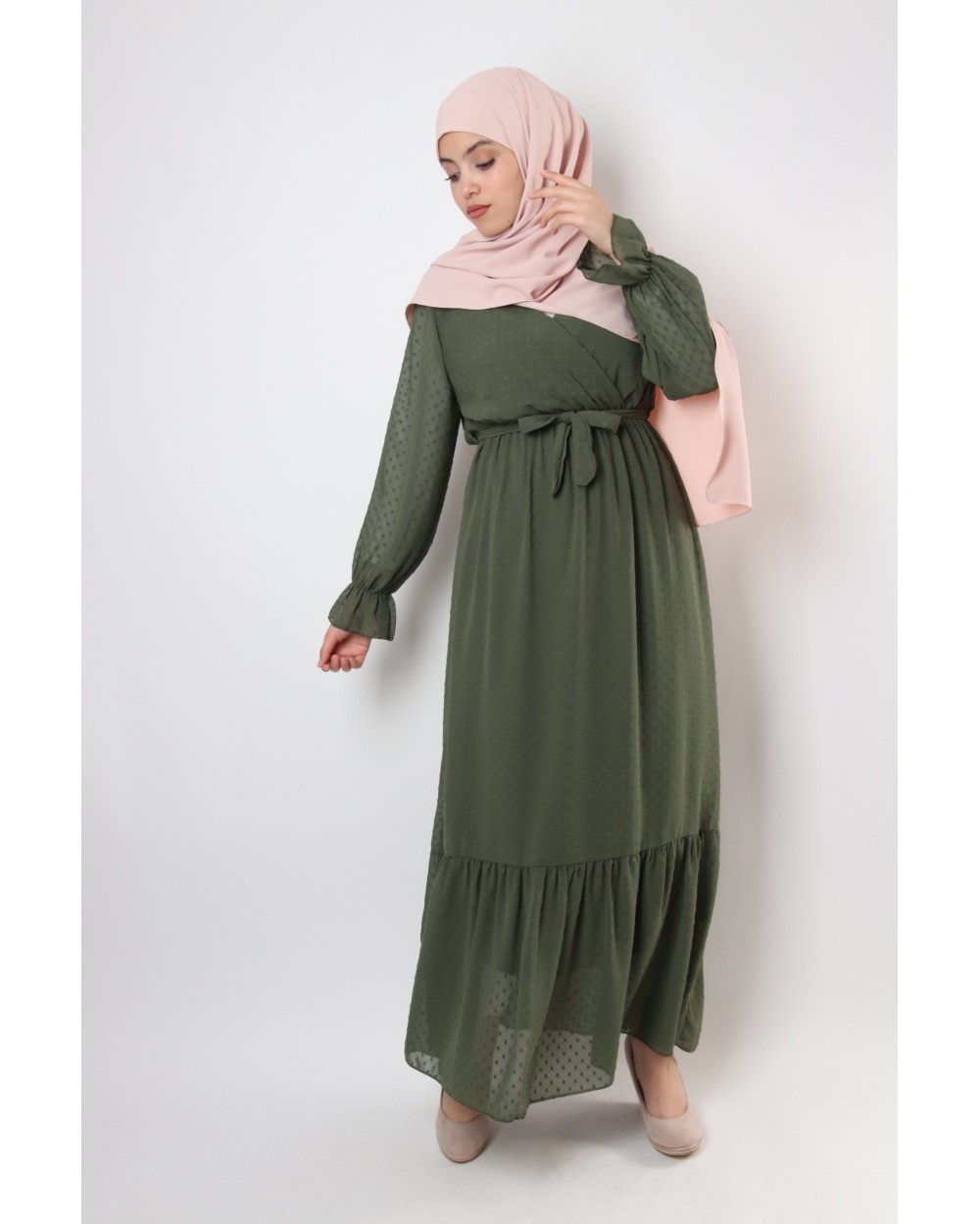 Roumeyssa plumetis ruffle dress
