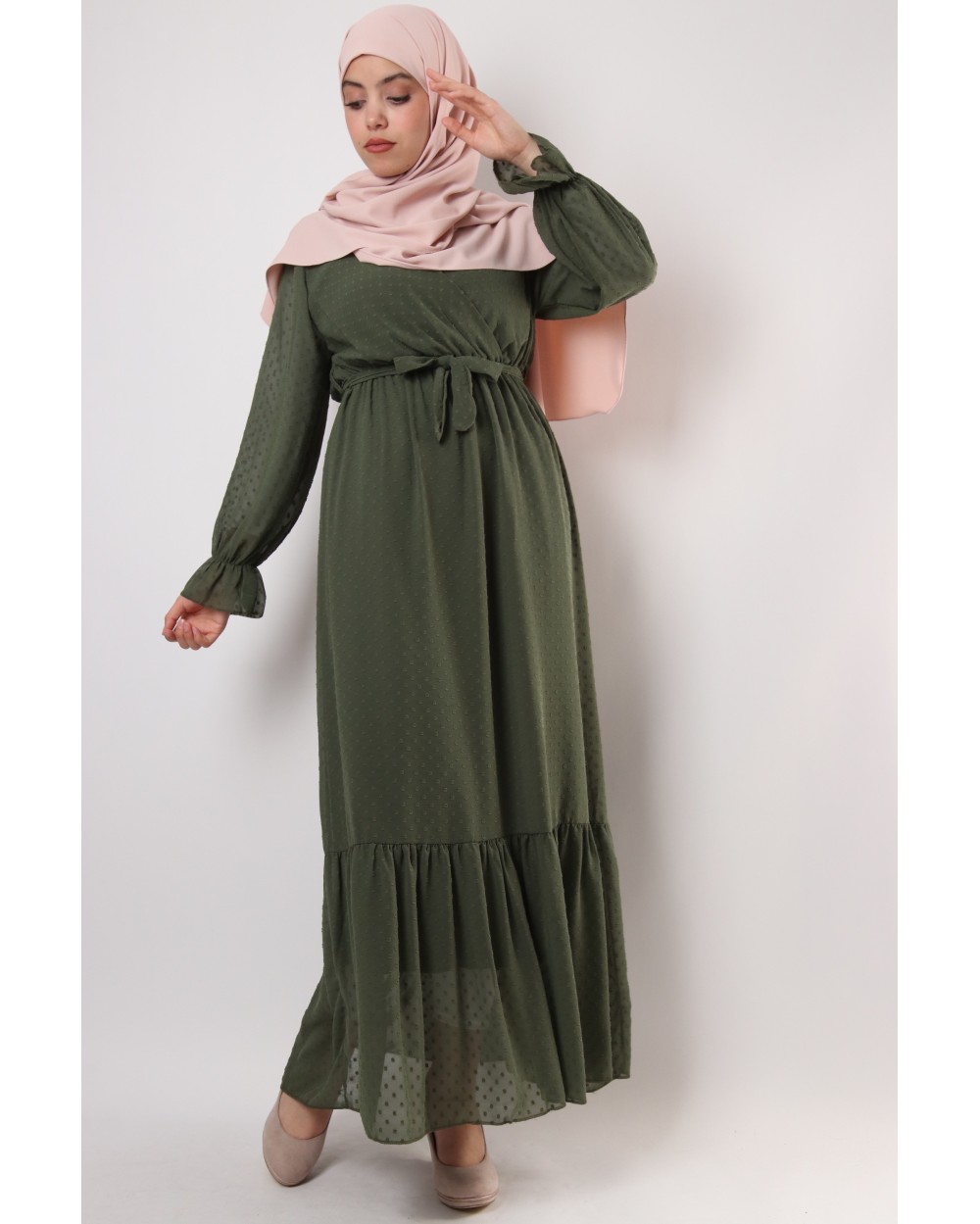 Roumeyssa plumetis ruffle dress