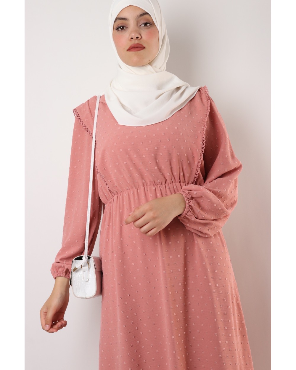 Rayanisa plumetis dress with lace