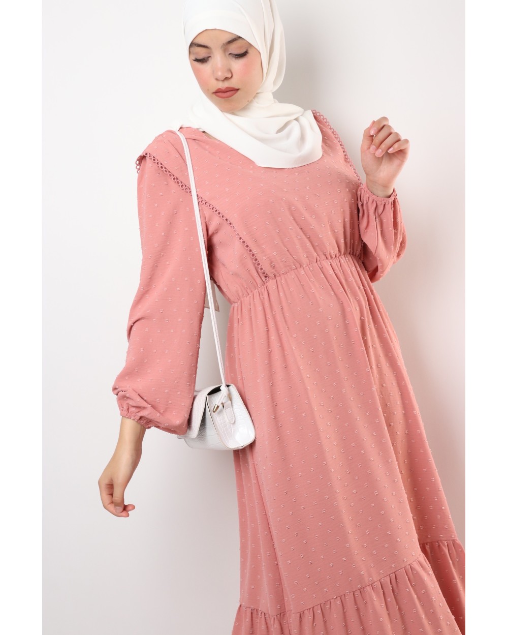 Rayanisa plumetis dress with lace